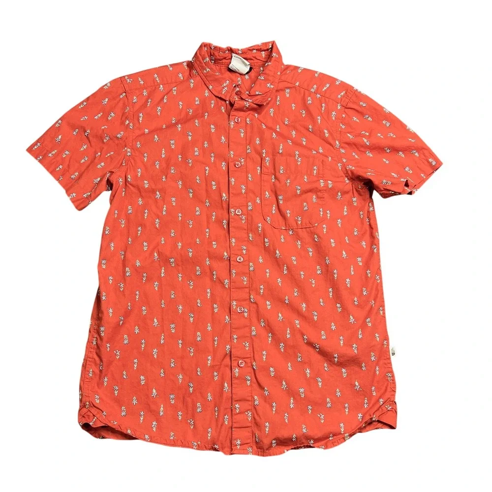 The North Face Baytrail Camp Shirt Mens Med Orange Floral Button Up Short Sleeve